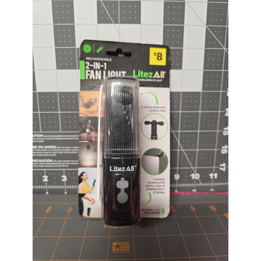 Litez All 2-in-1 Fan Light With Lanyard Rechargeable Battery Included NIPS Black